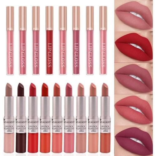 2PCS Waterproof Sexy Lipstick Matte Lip Gloss Lipstick Long Lasting Non-stick Cup Matte Lipsticks Lips Tint Natural Lip Makeup