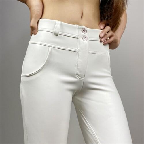 Melody Leather Pants PU White Jeggings Fleece Lined Winter Straight Leg Trousers Curvy Shaping Sexy for Female