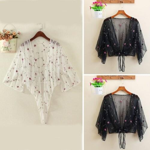 Womens Tops And Blouses Summer Floral Blouse Shirt Cardigan Thin Outwear Hollow Out Blouse Cover Up Blusas Femininas Elegante