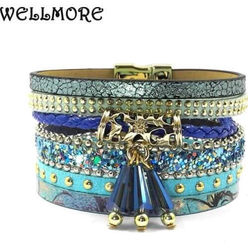 Wellmore summer leather bracelet charm bracelets & bangles magnet buckle bracelet Bohemian bracelets for women manchette B1561