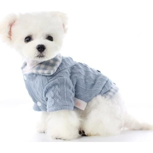 Pet Dog Winter Sweater Wool Yarn Plaid Fake Two Piece Tashion Sweater Soft Comfortable Warm Pet Dog Chihuahua Clothes