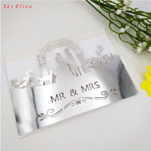 10pcs Romantic Wedding Invitation Card Delicate Carved Groom & Bride Small floral Pattern Hollow out Wedding Party Cards 7ZSH070