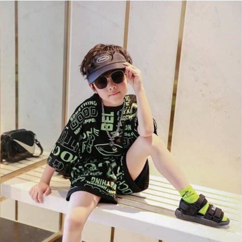2021 New Sets Summer Baby Boys Hip Hop Clothes Outfit T-Shirt + Pants Kids Tracksuit Suit Suitable for 3 4 6 8 9 10 11 12Years