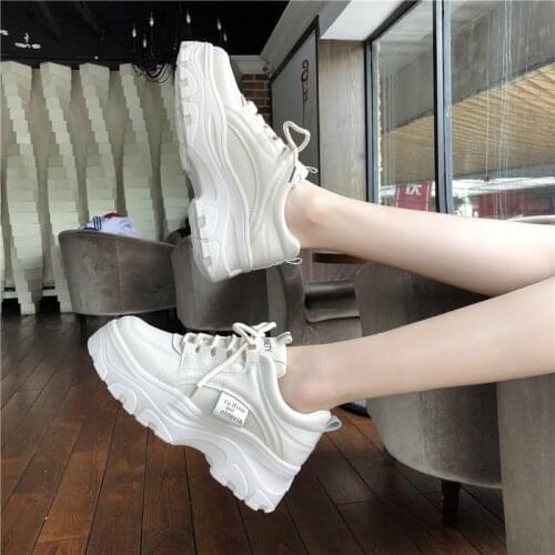 2020 Winter Women Vulcanized Shoes Fashion Lace-up Flat Mid-heel Warm Shoes Increased Wear-resistant Casual Sports Shoes Size 43