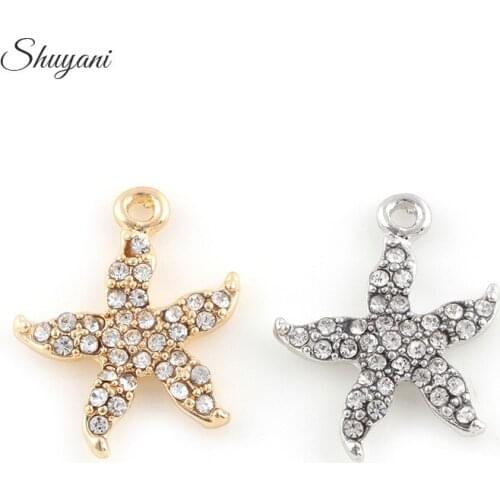 23*19mm Crystal Silver Gold Color European Bracelet Charm Pendants Fashion Jewelry Making Findings DIY Sea Star Charms Handmade