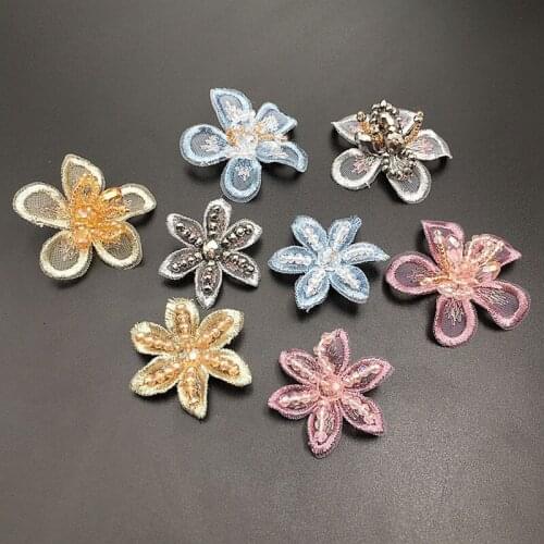 4PCS Crystal Rhinestone 3D Flower Patch Handmade Decoration Floral Applique DIY Clothing Bags Crafts Accessories Embellishment
