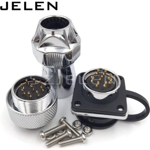 WF20 series 9 pins waterproof Male and female connectors, 9pin Equipment power panel mount connector, screw fixing, ip67