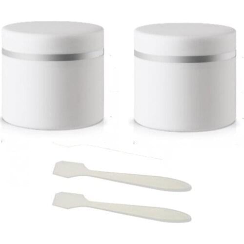 Free Ship 2PCS 100ml 100g PP White Empty Plastic Cosmetic Jar With Screw Caps & Silver Ring, Sample Cream Jar, Makeup Container