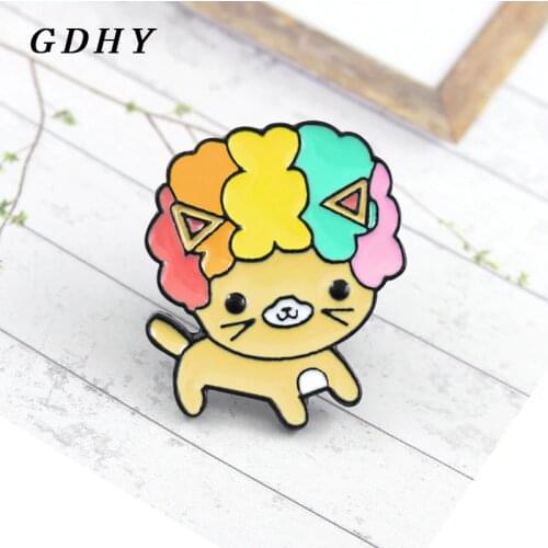 GDHY Rainbow Hair Dog Cat Brooch Animal Dog Cat Cartoon Enamel Pin Backpack Hat Badge Jewelry For Kids Friends Family Gift
