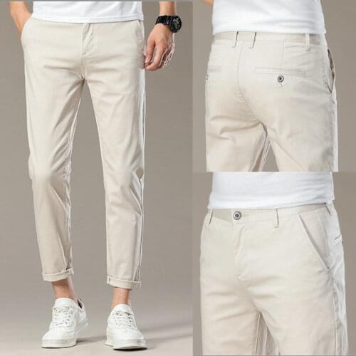 2020 New Summer Men Cool Casual Breathable Lightweight Trousers Male Korean Fashion Solid Ankle-Length Pencil Pants K186