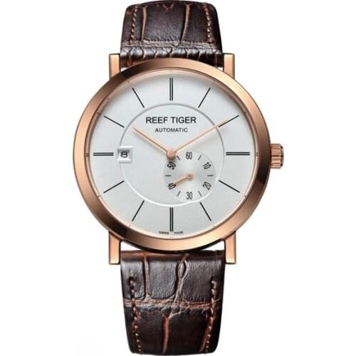 Reef Tiger Settle Serier RGA161 Men Business Business Fashion Ultra Thin Waterproof Automatic Mechanical Wrsit Watch