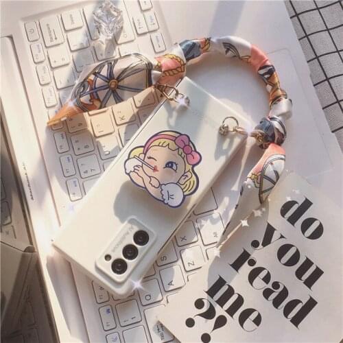 For Galaxy Z Fold2 Crossbody Phone Flip Case Scarf Bracelet Back Cover Lollipop Girl Cute Women Gift for Samsung Z Fold2 5G Capa