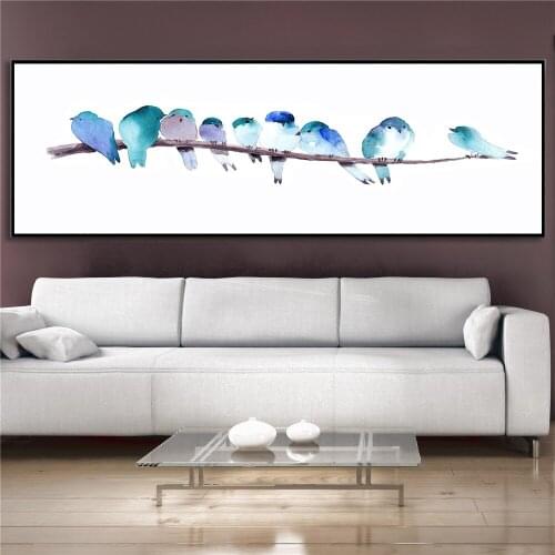 Nordic Ins Wind Habitat Bird Group Decorative Painting Animal Small Cat Childrens Room Home Decoration Horizontal Long Drawing