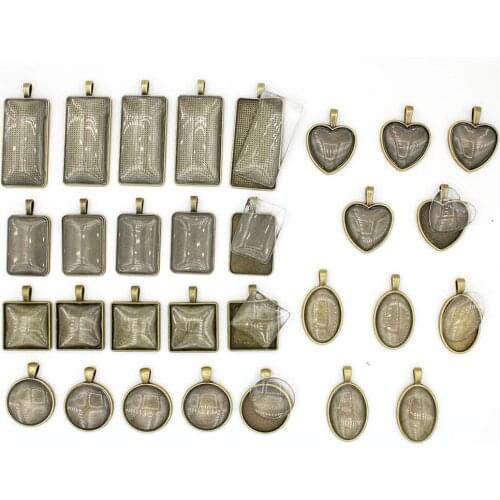 DIY Pendant 60 Piece Set Metal Tray 30 Piece Transparent Cabochon 30 Piece Sweater Chain Jewelry Accessories