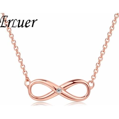 ERLUER Infinity Pendant Charm Necklace For Women Girls Wedding Zircon Simple Style Rose Gold Color Chain Jewelry Necklaces Gifts