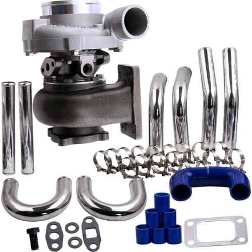 GT30 GT3037 Turbo T3 .60 A/R Water Cool + 2.5" 63mm Intercooler Pipe Piping Kits