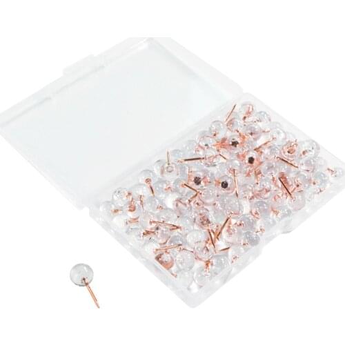 HOT-100Pcs Rose Gold Push Pins ThumbTacks Transparent Plastic Round Head Map Tacks for Hanging Pictures Posters Documents Wall M