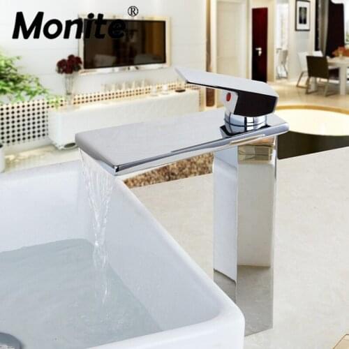 Chrome Brass Tap Polish Ceramic Valve Stream Waterfall Spout Countertop Faucet Kitchen Sink Bathroom Basin Sink Mixer Taps