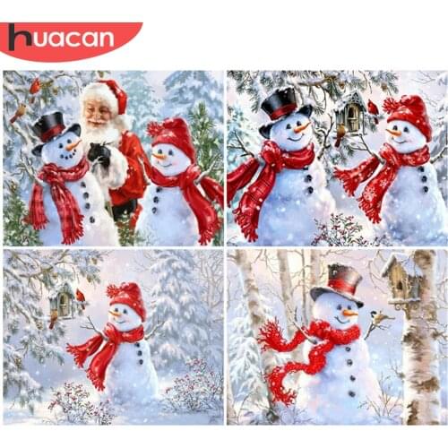 HUACAN Paint By Number Snowman Drawing On Canvas Hand Painted Painting Art Gift DIY Pictures By Numbers Winter Kits Home Decor