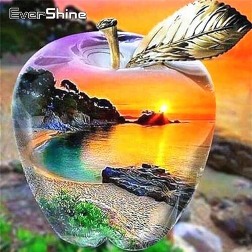 EverShine Diamond Painting Landscape Full Square Diamond 5D Embroidery Apple Mosaic Picture Of Rhinestones Sunset Home Decor