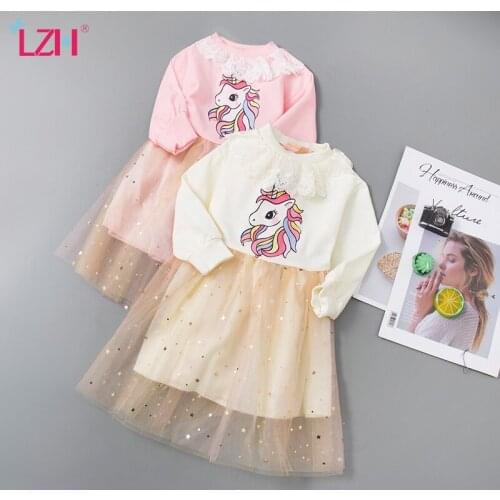 LZH Fashion Cartoon Childrens Clothing Girls 2021 New Unicorn Toddler Girls Dresses Autumn Splicing Kids Princess Dress 3-7 Yea