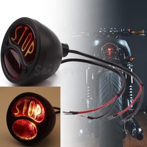 Motorcycle 12V LED Black Metal Retro Rear Brake Tail Stop Light Universal Fit For Harley Bobber Chopper Yamaha Suzuki Shadow