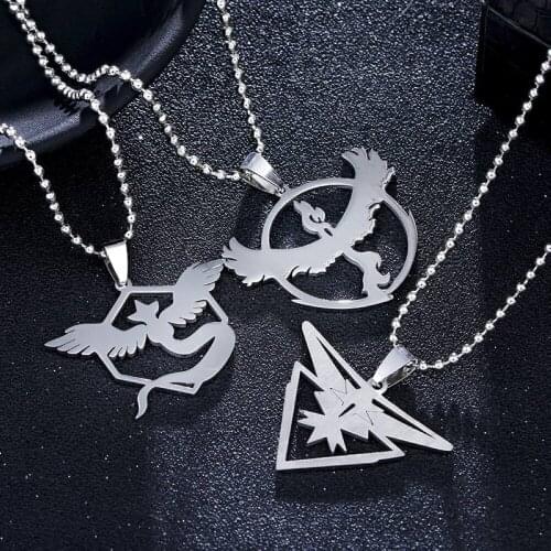 Men Women Stainless Steel Three Goblins Animatio Pocket Monster Pendant Necklace Children Kids Popular Jewelry Gift Dropshipping