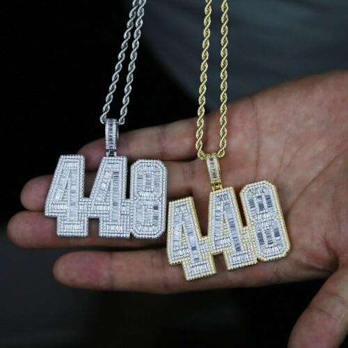 Iced out Big Large Number 448 Charm Pendant With Full White 5A Cz Paved Long Rope Chain Necklace for Men friend Hip hop jewelry
