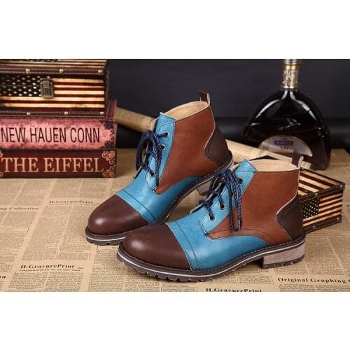 Handmade Mens Boots Genuine Leather Cowhide Ankle Boots Men Work Motorcycle Fashion Short Boots Botas Hombre, Big Sizes 38-46