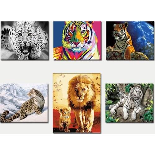 5D DIY Poured Glue Diamond Painting Kits Scalloped Edge Coloured Tiger Full Round With AB Drill Living Room Wall Art Unique Gift