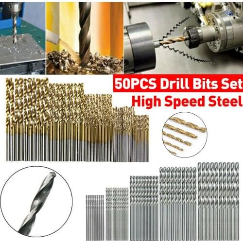 Drillpro 50pcs 1/1.5/2/2.5/3mm HSS Drill Bit Set Titanium Coated Twist Drill Bits For Woodworking Metal Aluminum Drilling Tools
