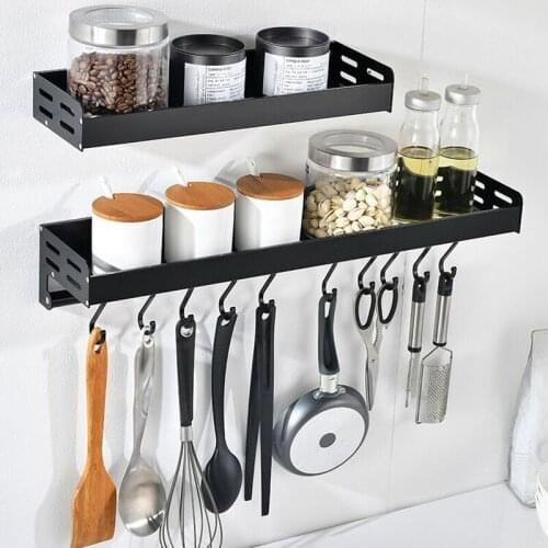 Wall-Mount Spice Racks Aluminum Kitchen Organizer Storage Shelves Utensil Spoon Hanger Hook Kitchen Gadgets Accessories Supplies