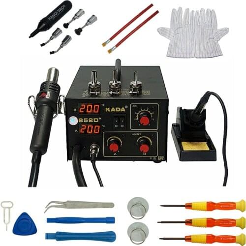 KADA 852D+ Hot Air Heat Gun Digital Soldering Iron 2in1 SMD Hot Air Rework Solder Station SMD repairing system With Free Gifts