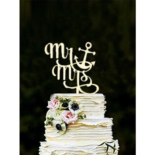 Beach Theme Wedding Cake Topper Mr & Mrs Toppers with Anchor Shape for Beach Wedding Decoration Cake Accessory