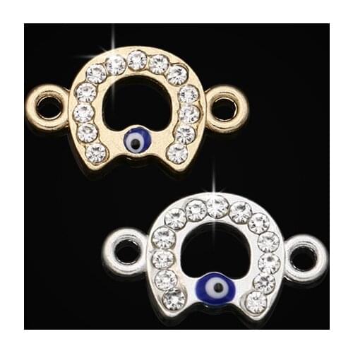JAKONGO Silver Plated Crystal Horseshoe Evil Eye Connector for Jewelry Making Bracelet Accessories DIY Handmade 18x10mm 5PCS/lot