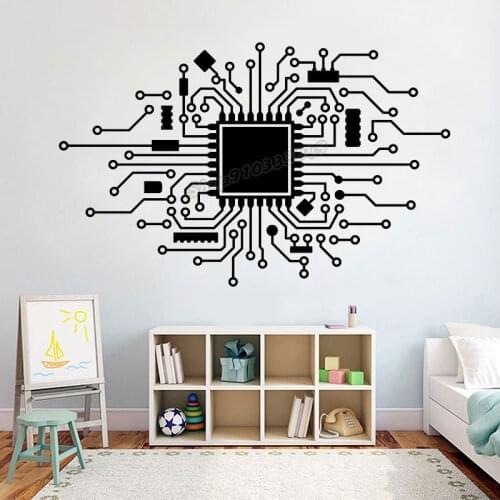 Cpu IT Digital Music Producer Hacker Gamer Wall Decal Computer Technology Circuit Board Wall Sticker Vinyl Art Room Decor B109