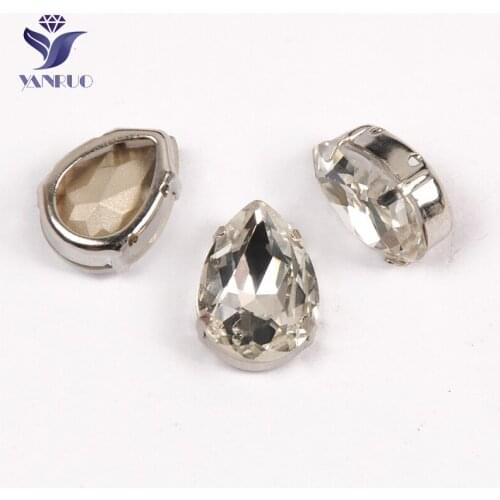 YANRUO 4320 All Sizes Crystal Clear Drop Glass Stones Point Back Sew On Rhinestones Applique Handicraft Glitter Strass