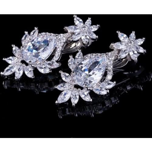 Romantic Rose simulated earrings no pierced Rhinestone flower ear drop ear clip on earrings Wedding Bride