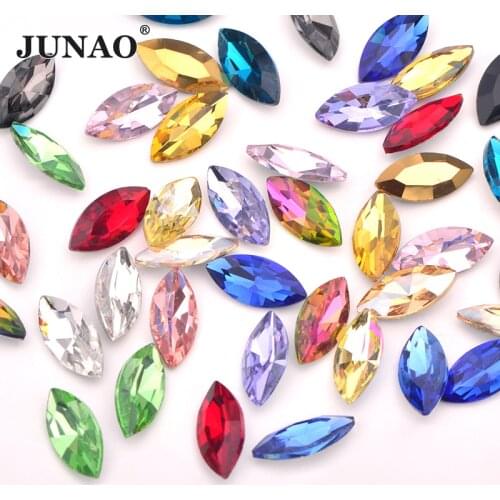 JUNAO 7*15mm Colorful Point Back Glass Rhinestone Applique Horse Eye Loose Stones and Crystals Strass Diamond For DIY Decoration