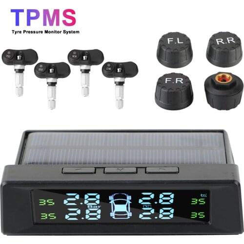 Tire Pressure Monitoring System LCD Display With Parking Card Tyre Pressure Sensors USB Solar Charging Digital TPMS