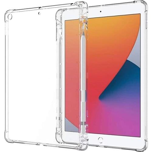 Ultra Slim Transparent TPU Case For iPad 10.2" 2019 2020 with Pencil Holder Anti-Fall Soft Case Cover For iPad 7th 8th Coque