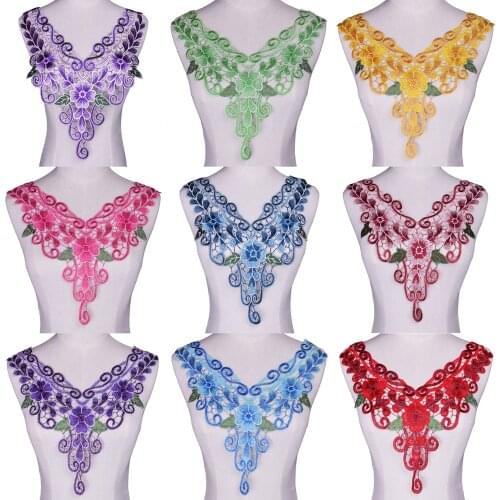 Craft Blue Purple Green Collar Floral Embroidered Applique Trim Decorated Lace Neckline Collar Sewing Accessories
