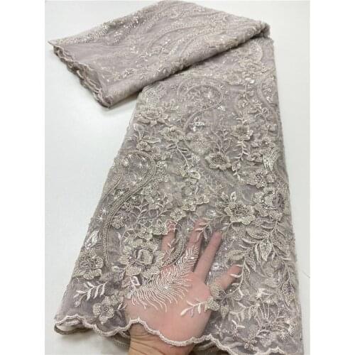 XIYA 2021 Latest African Tulle Lace Delicate Embroidered Sequins French Net Lace Fabric With Tube Beads NI5110-2