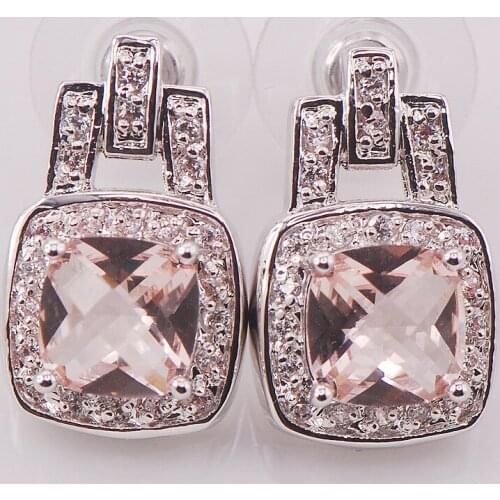 Morganite Woman 925 Sterling Silver Crystal Earrings TE463