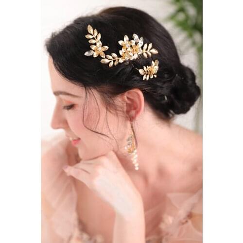 VIntage Leaves and Flower Gold Noble Rhinestones chic Alloy for women headwear Wedding accessories hair bride