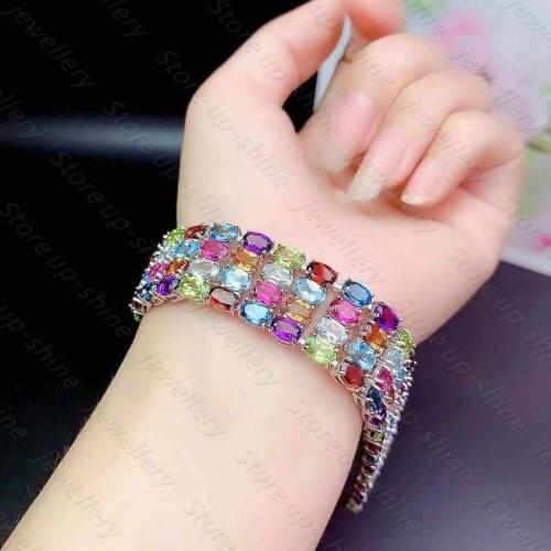 Natural gemstone bracelet 925 silver ladies bracelet rainbow color luxury style