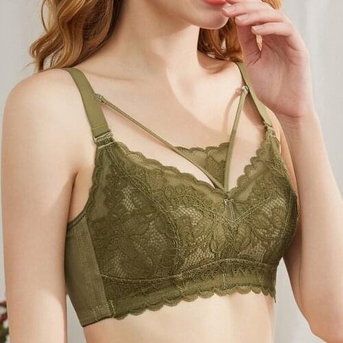 Womens Full Coverage Lace Wireless Non Padded Cotton Bra 34 36 38 40 42 B C D E