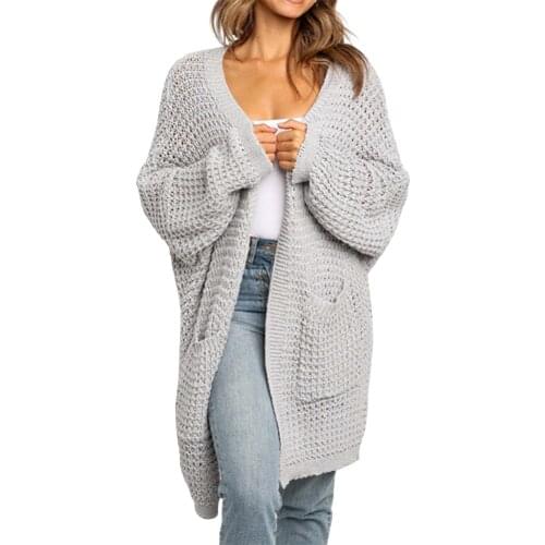 Solid Color Women Knitted Sweater Cardigan Loose Large Size Pocket Open Front Sweater Coat plus size woman sweaters