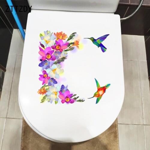 ZTTZDY 24.7×24.9CM Gorgeous Hummingbird Flower Modern Wall Decoration Home Bathroom Toilet Stickers T2-1386