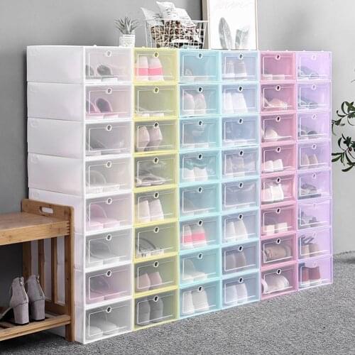 1PC Flip-Open Cover Durable Plastic Shoe Hanger Storage Transparent Box Divider Drawer Portable Shoes Organizer For Home